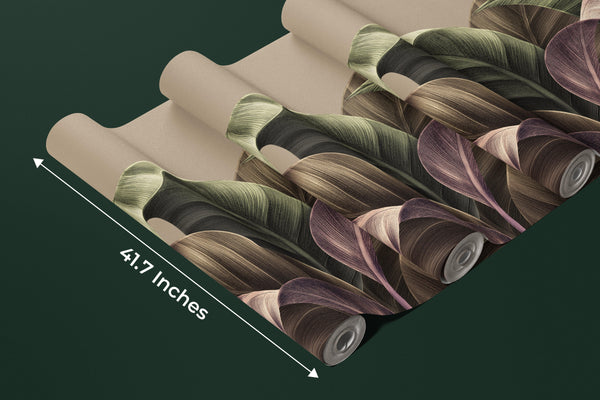 Luxury Tropical Leaves Wallpaper, Beige Background Mural, Oversized Custom Size Wall Art, Non-Woven, Non-Adhesive, Modern Wall Paper, Removable