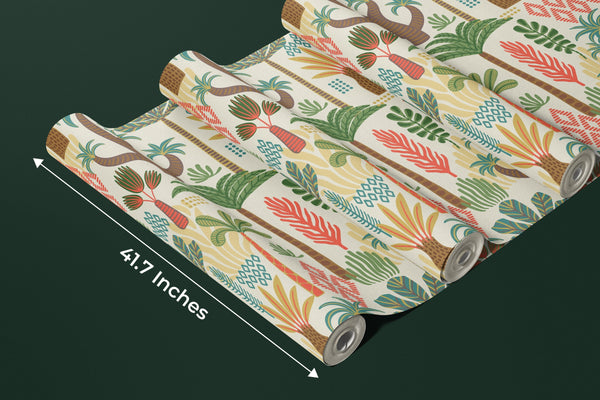 Ethnic Tropical Wallpaper, Seamless Pattern Mural, Oversized Custom Size Wall Art, Non-Woven, Non-Adhesive, Modern Wall Paper, Removable