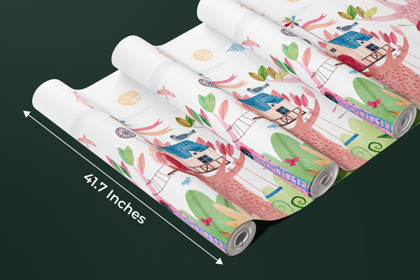 Cute Tree Houses Wallpaper, Playground Mural, Oversized Custom Size Wall Art, Non-Woven, Non-Adhesive, Modern Wall Paper, Removable