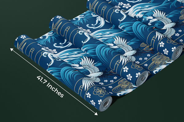 Oriental Sea Wallpaper, Seamless Pattern Mural, Oversized Custom Size Wall Art, Non-Woven, Non-Adhesive, Modern Wall Paper, Removable