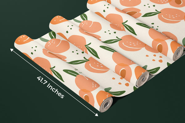 Peaches Wallpaper, Seamless Pattern Mural, Oversized Custom Size Wall Art, Non-Woven, Non-Adhesive, Modern Wall Paper, Removable