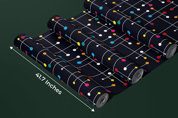 Colorful Lines, Dots Wallpaper, Black Background Mural, Oversized Custom Size Wall Art, Non-Woven, Non-Adhesive, Modern Wall Paper, Removable
