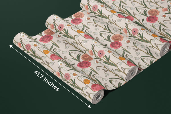 Abstract Handmade Floral Wallpaper, Seamless Pattern Mural, Oversized Custom Size Wall Art, Non-Woven, Non-Adhesive, Modern Wall Paper, Removable