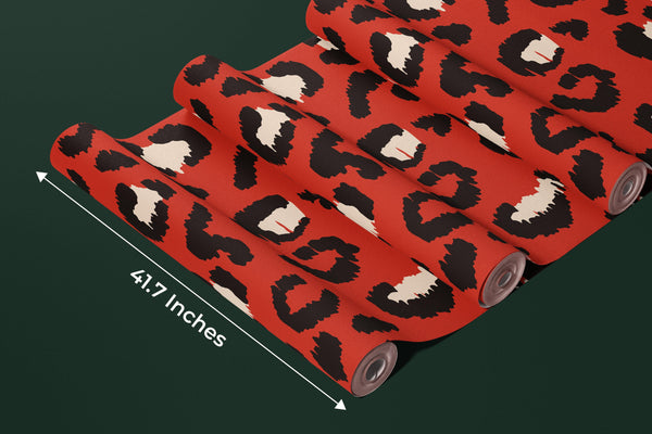 Red Leopard Skin Wallpaper, Seamless Pattern Mural, Oversized Custom Size Wall Art, Non-Woven, Non-Adhesive, Modern Wall Paper, Removable