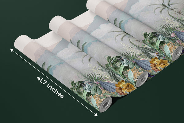 Misty Forest Wallpaper, Tropical Mural, Oversized Custom Size Wall Art, Non-Woven, Non-Adhesive, Modern Wall Paper, Removable