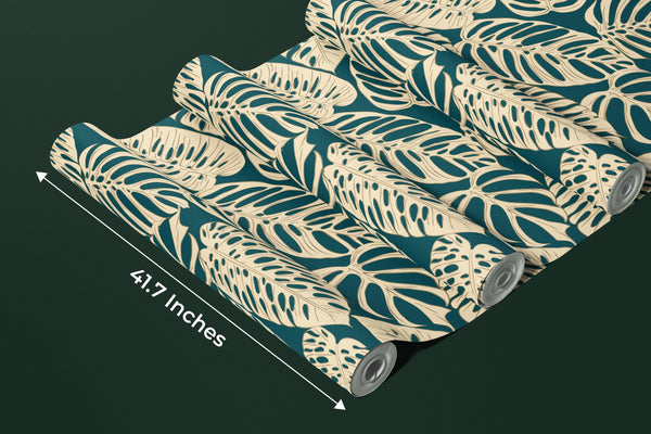 Beige Leaves Wallpaper, Seamless Pattern Mural, Oversized Custom Size Wall Art, Non-Woven, Non-Adhesive, Modern Wall Paper, Removable