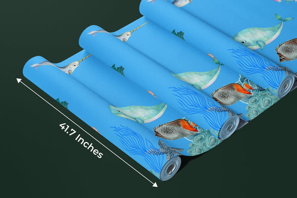 Underwater Wallpaper, Sea Animals Mural, Oversized Custom Size Wall Art, Non-Woven, Non-Adhesive, Modern Wall Paper, Removable