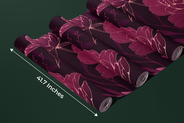 Burgundy Peonies Wallpaper, Luxury Mural, Oversized Custom Size Wall Art, Non-Woven, Non-Adhesive, Modern Wall Paper, Removable
