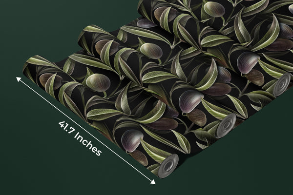 Olive Branches Wallpaper, Seamless Pattern Mural, Oversized Custom Size Wall Art, Non-Woven, Non-Adhesive, Modern Wall Paper, Removable