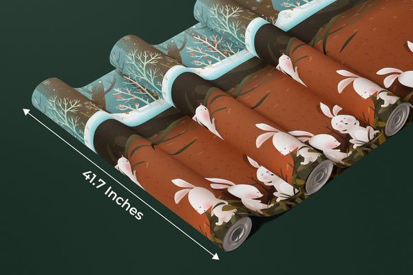 Bunnies and Bear Wallpaper, Sleeping in the Den Mural, Oversized Custom Size Wall Art, Non-Woven, Non-Adhesive, Modern Wall Paper, Removable