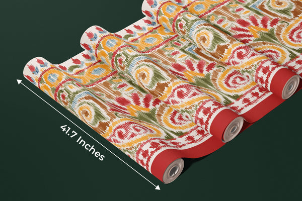 Traditional Ikat Wallpaper, Seamless Pattern Mural, Oversized Custom Size Wall Art, Non-Woven, Non-Adhesive, Modern Wall Paper, Removable