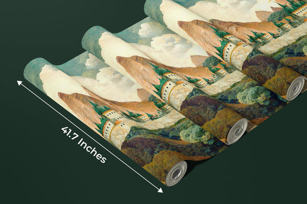 Castle Wallpaper, Mountain Landscape Mural, Oversized Custom Size Wall Art, Non-Woven, Non-Adhesive, Modern Wall Paper, Removable