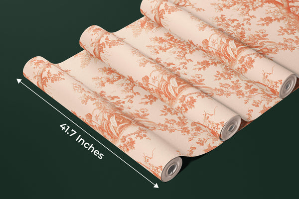 Toile de Jouy Wallpaper, Peach Fuzz Background Pattern Mural, Oversized Custom Size Wall Art, Non-Woven, Non-Adhesive, Modern Wall Paper, Removable