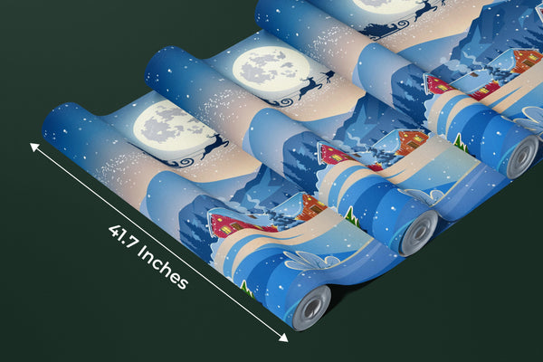 Christmas, Santa Wallpaper, Winter Landscape Mural, Oversized Custom Size Wall Art, Non-Woven, Non-Adhesive, Modern Wall Paper, Removable