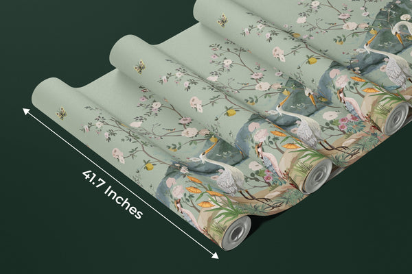 Chinoiserie, Birds Wallpaper, Seamless Pattern Mural, Oversized Custom Size Wall Art, Non-Woven, Non-Adhesive, Modern Wall Paper, Removable