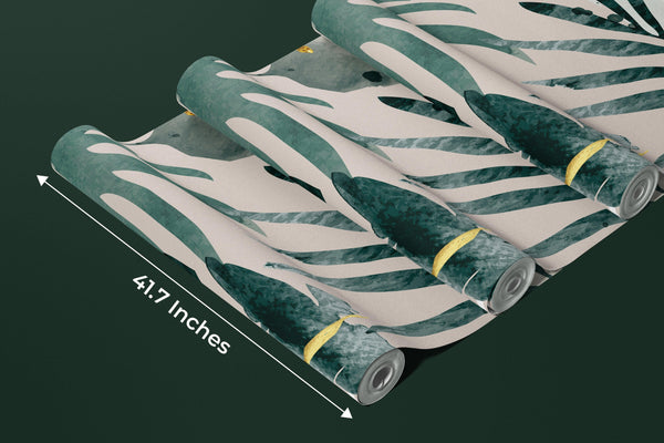 Abstract Art Gold Wallpaper, Tropical Leaves Mural, Oversized Custom Size Wall Art, Non-Woven, Non-Adhesive, Modern Wall Paper, Removable