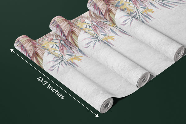 Tropical Leaves Wallpaper, Hummingbirds Mural, Oversized Custom Size Wall Art, Non-Woven, Non-Adhesive, Modern Wall Paper, Removable
