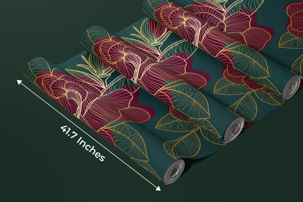 Red Rose Wallpaper, Green Background Mural, Oversized Custom Size Wall Art, Non-Woven, Non-Adhesive, Modern Wall Paper, Removable