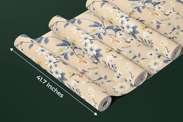 Watercolor Wildflowers Wallpaper, Seamless Pattern Mural, Oversized Custom Size Wall Art, Non-Woven, Non-Adhesive, Modern Wall Paper, Removable