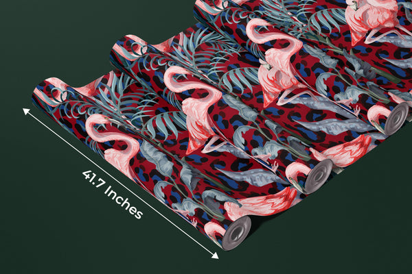 Pink Flamingo Wallpaper, Seamless Pattern Mural, Oversized Custom Size Wall Art, Non-Woven, Non-Adhesive, Modern Wall Paper, Removable