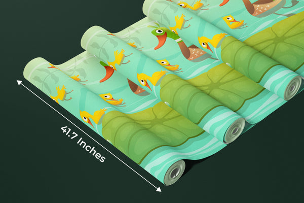 Duck Family Wallpaper, Lake Mural, Oversized Custom Size Wall Art, Non-Woven, Non-Adhesive, Modern Wall Paper, Removable