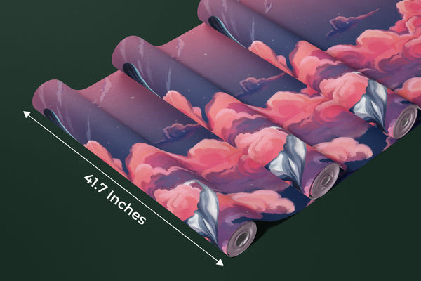 Whales in the Sky Wallpaper, Pink Clouds Mural, Oversized Custom Size Wall Art, Non-Woven, Non-Adhesive, Modern Wall Paper, Removable