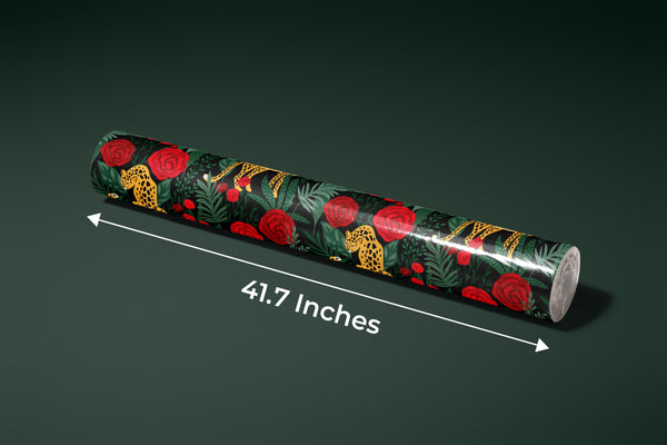 Leopards and Red Roses Wallpaper, Seamless Pattern Mural, Oversized Custom Size Wall Art, Non-Woven, Non-Adhesive, Modern Wall Paper, Removable