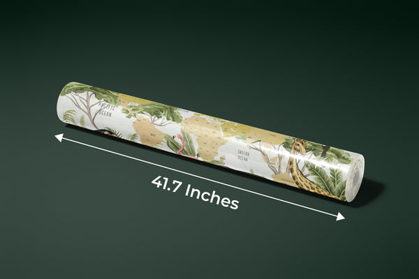 Safari Animals Wallpaper, Kids World Map Mural, Oversized Custom Size Wall Art, Non-Woven, Non-Adhesive, Modern Wall Paper, Removable