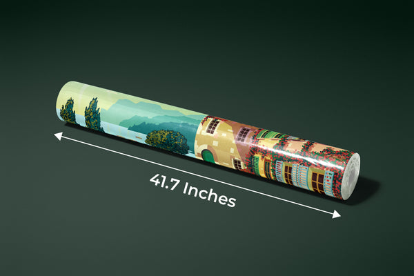 Village Square Wallpaper, Traditional House Mural, Oversized Custom Size Wall Art, Non-Woven, Non-Adhesive, Modern Wall Paper, Removable