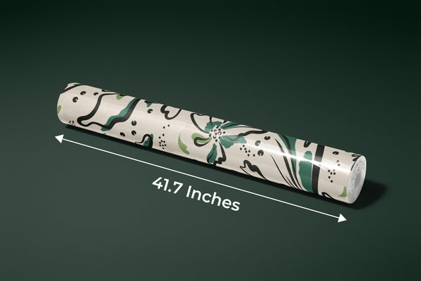 Floral Wallpaper, Black and Green Mural, Oversized Custom Size Wall Art, Non-Woven, Non-Adhesive, Modern Wall Paper, Removable