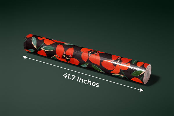 Red Floral, Kittens Wallpaper, Seamless Pattern Mural, Oversized Custom Size Wall Art, Non-Woven, Non-Adhesive, Modern Wall Paper, Removable