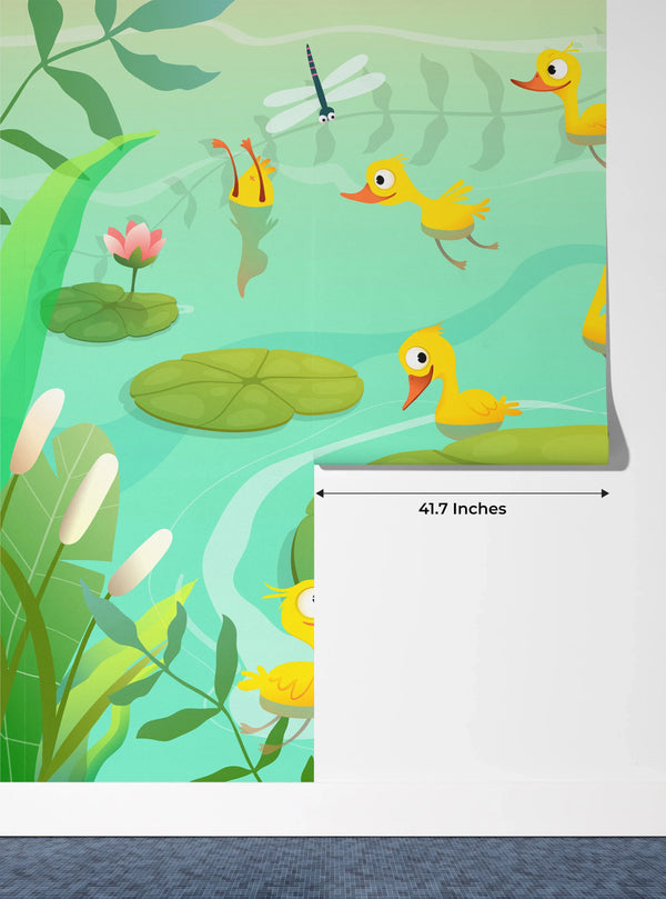 Duck Family Wallpaper, Lake Mural, Oversized Custom Size Wall Art, Non-Woven, Non-Adhesive, Modern Wall Paper, Removable