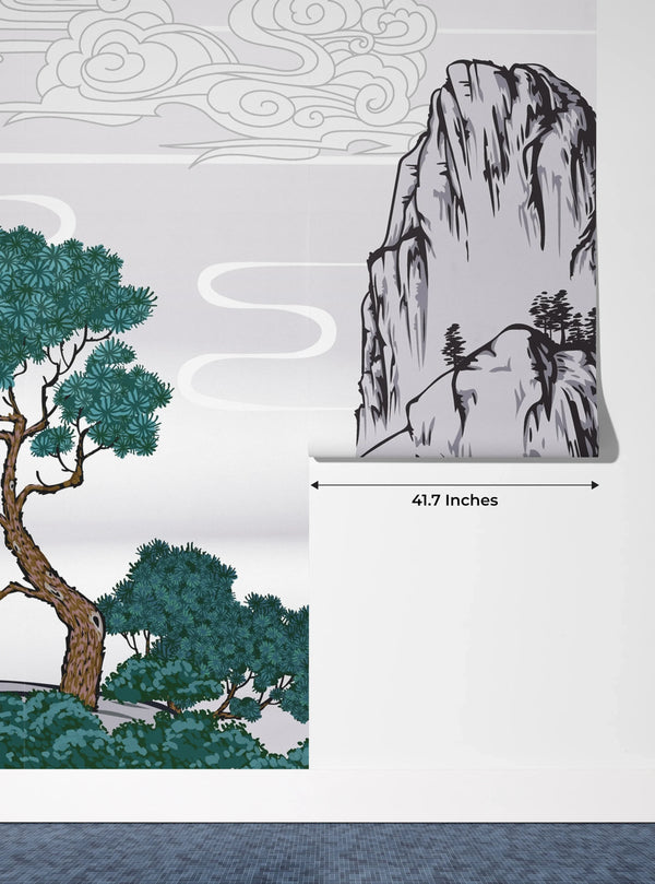 Chinese Painting Wallpaper, Classic Landscape Mountains Mural, Oversized Custom Size Wall Art, Non-Woven, Non-Adhesive, Modern Wall Paper, Removable