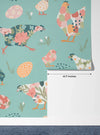 Chickens with Abstract Flowers Wallpaper, Seamless Pattern Mural, Oversized Custom Size Wall Art, Non-Woven, Non-Adhesive, Modern Wall Paper, Removable