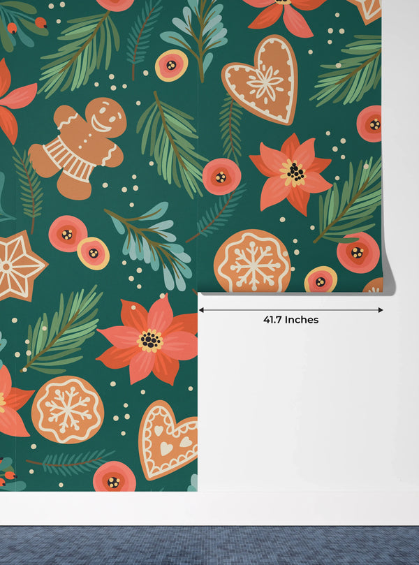 Gingerbreads Wallpaper, Seamless Pattern Mural, Oversized Custom Size Wall Art, Non-Woven, Non-Adhesive, Modern Wall Paper, Removable