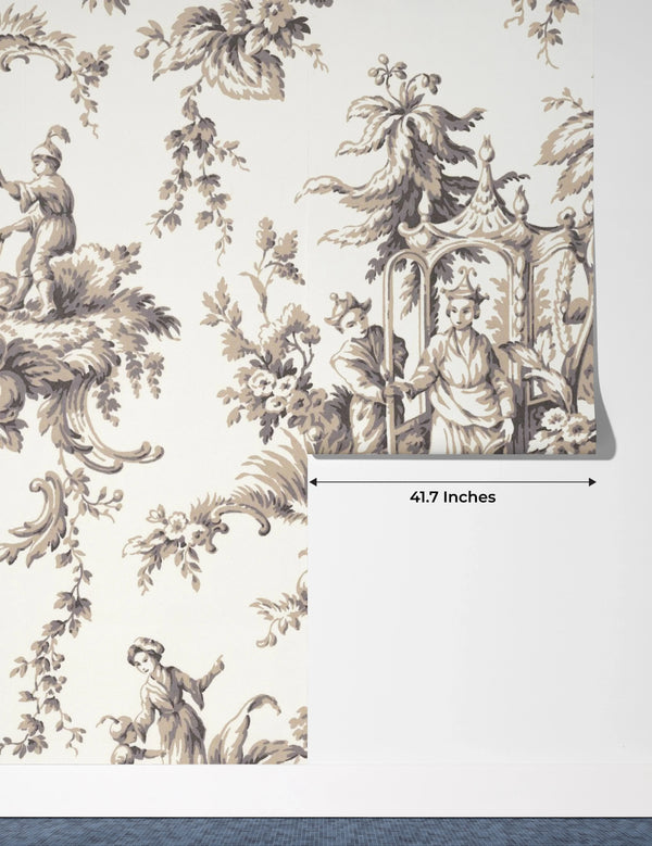 Toile de Jouy French Wallpaper, White Background Pattern Mural, Oversized Custom Size Wall Art, Non-Woven, Non-Adhesive, Modern Wall Paper, Removable
