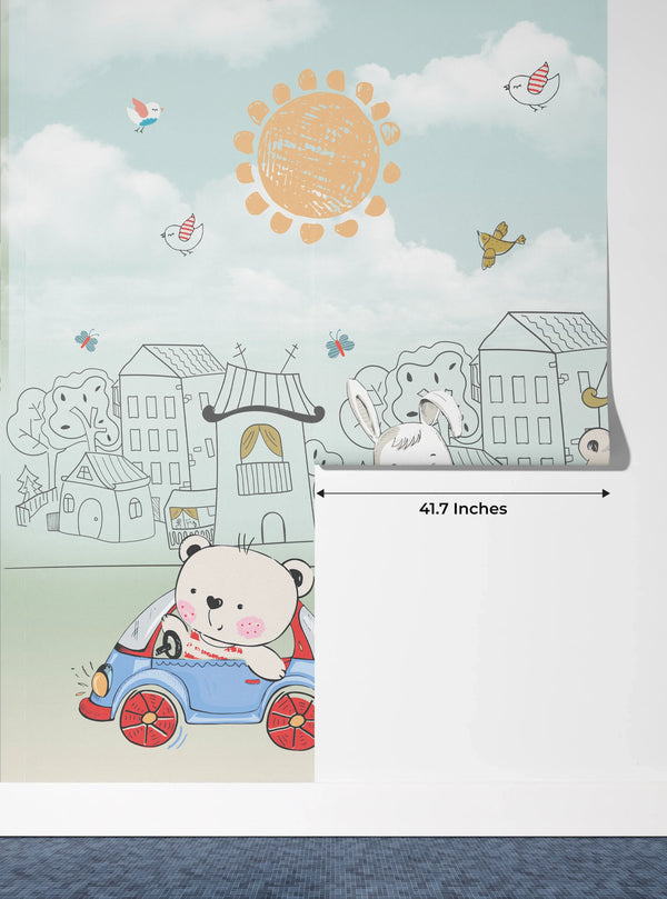 Cute Baby Animals Wallpaper, Hand Drawn Mural, Oversized Custom Size Wall Art, Non-Woven, Non-Adhesive, Modern Wall Paper, Removable