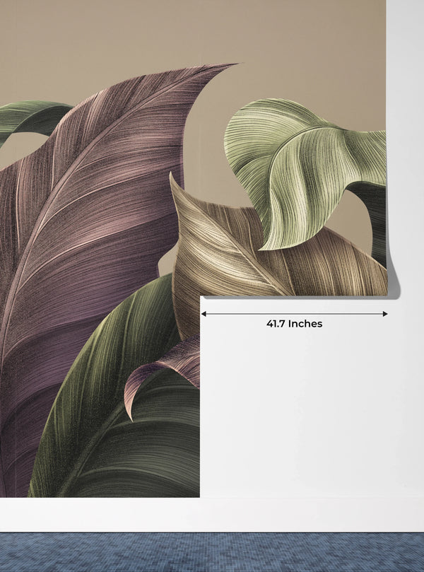 Luxury Tropical Leaves Wallpaper, Beige Background Mural, Oversized Custom Size Wall Art, Non-Woven, Non-Adhesive, Modern Wall Paper, Removable