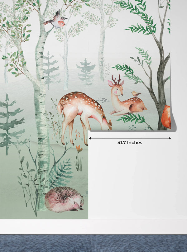 Cute Animals Wallpaper, Kids Mural, Oversized Custom Size Wall Art, Non-Woven, Non-Adhesive, Modern Wall Paper, Removable