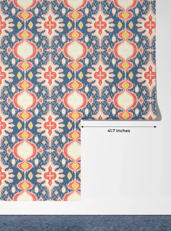 Ikat Folklore Wallpaper, Seamless Pattern Mural, Oversized Custom Size Wall Art, Non-Woven, Non-Adhesive, Modern Wall Paper, Removable