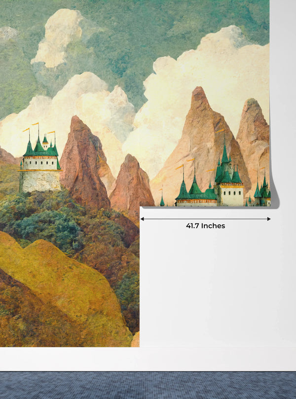 Castle Wallpaper, Mountain Landscape Mural, Oversized Custom Size Wall Art, Non-Woven, Non-Adhesive, Modern Wall Paper, Removable