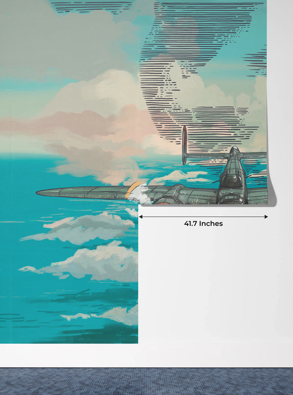 Plane in the Sky Wallpaper, Over the Sea Mural, Oversized Custom Size Wall Art, Non-Woven, Non-Adhesive, Modern Wall Paper, Removable