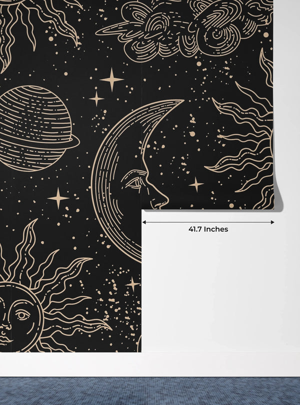 Magical Elements Wallpaper, Seamless Pattern Mural, Oversized Custom Size Wall Art, Non-Woven, Non-Adhesive, Modern Wall Paper, Removable
