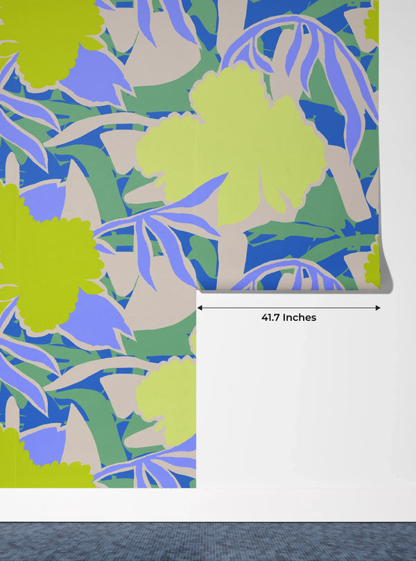 Abstract Dynamic Flowers Wallpaper, Seamless Pattern Mural, Oversized Custom Size Wall Art, Non-Woven, Non-Adhesive, Modern Wall Paper, Removable
