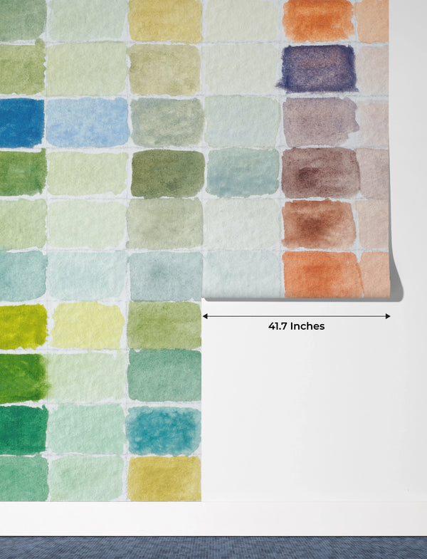 Watercolor Paint Shades Wallpaper, Filled Grid Mural, Oversized Custom Size Wall Art, Non-Woven, Non-Adhesive, Modern Wall Paper, Removable