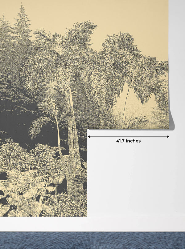 Tropical Trees Wallpaper, Foggy Forest Mural, Oversized Custom Size Wall Art, Non-Woven, Non-Adhesive, Modern Wall Paper, Removable