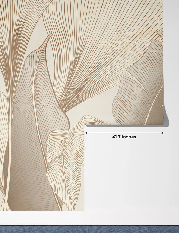 Abstract Botanical Wallpaper, Brown and Beige Wall Mural, Oversized Custom Size Wall Art, Non-Woven, Non-Adhesive, Modern Wall Paper, Removable