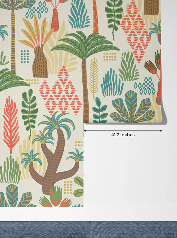 Ethnic Tropical Wallpaper, Seamless Pattern Mural, Oversized Custom Size Wall Art, Non-Woven, Non-Adhesive, Modern Wall Paper, Removable