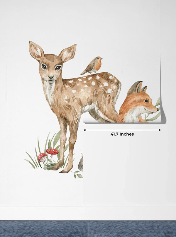 Watercolor Animals Wallpaper, White Background Mural, Oversized Custom Size Wall Art, Non-Woven, Non-Adhesive, Modern Wall Paper, Removable