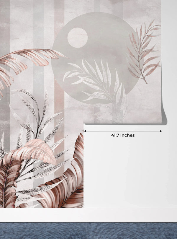 Tropical Plants Wallpaper, Geometric Shapes Mural, Oversized Custom Size Wall Art, Non-Woven, Non-Adhesive, Modern Wall Paper, Removable